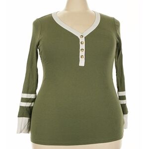 NWOT Torrid, Olive Green Henley Varsity Top, SZ 1